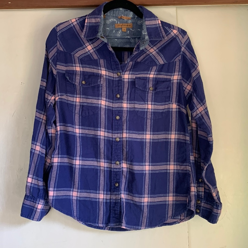 Jachs Girlfriend Comfort Stretch Plaid Snap-up Purple/blue and Pink Size Small
